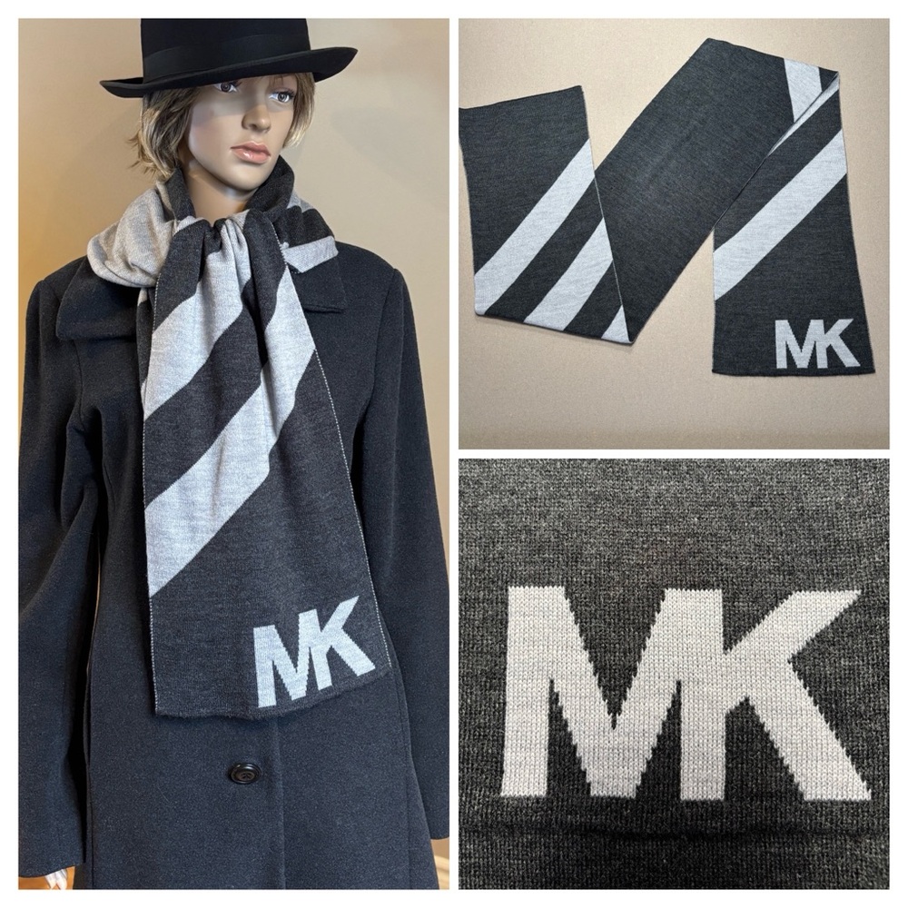 Michael Kors Colorblock Striped Knit Scarf Charcoal/Grey